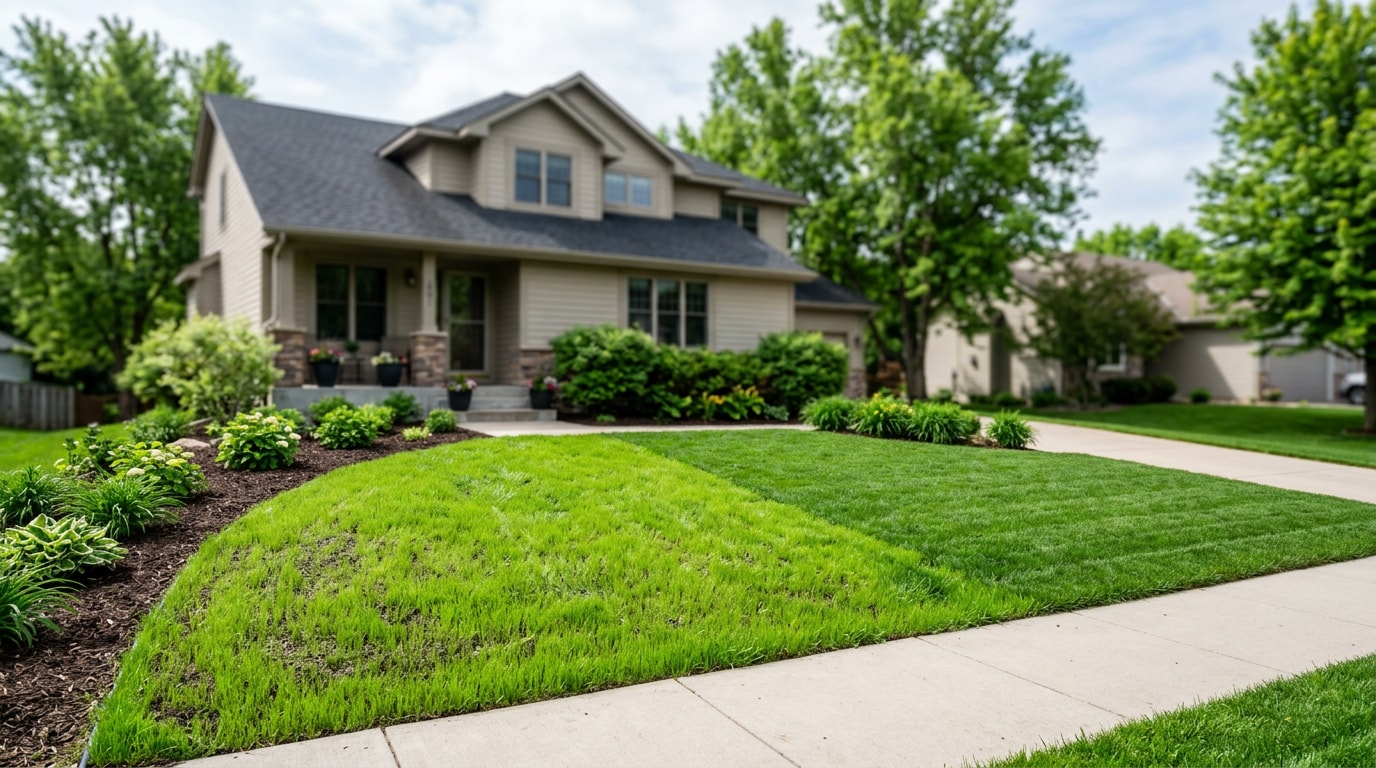 Freshly restored lawn with new grass growth in Chisago County, MN Freshly restored lawn with new grass growth in Chisago County, MN
